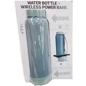 TYLT 12 Hour Hot/Cold Water Bottle & Qi Wireless Power Bank, 24oz, Blue, NEW
